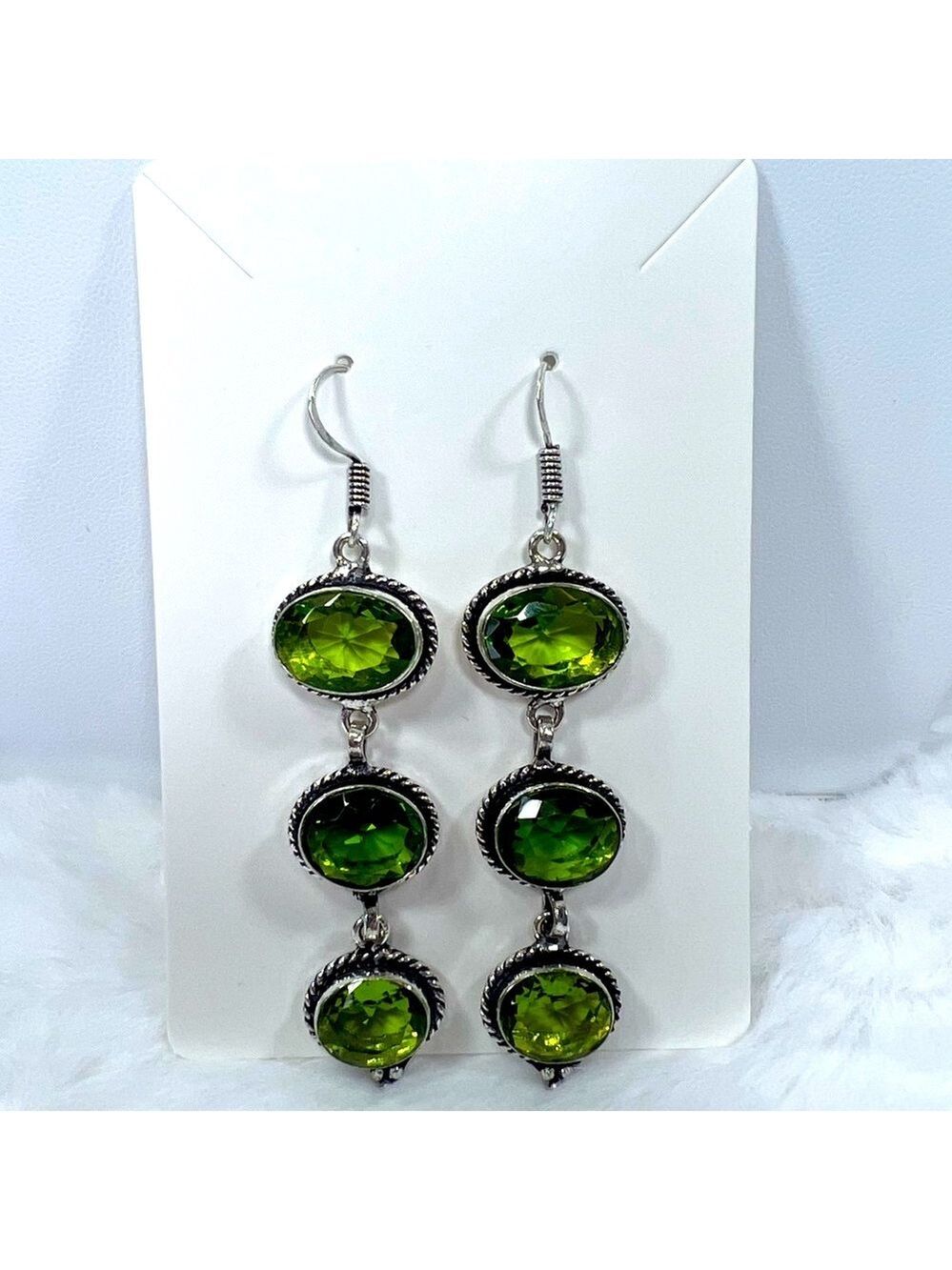 Peridot 925 Synthetic Gemstone Earrings